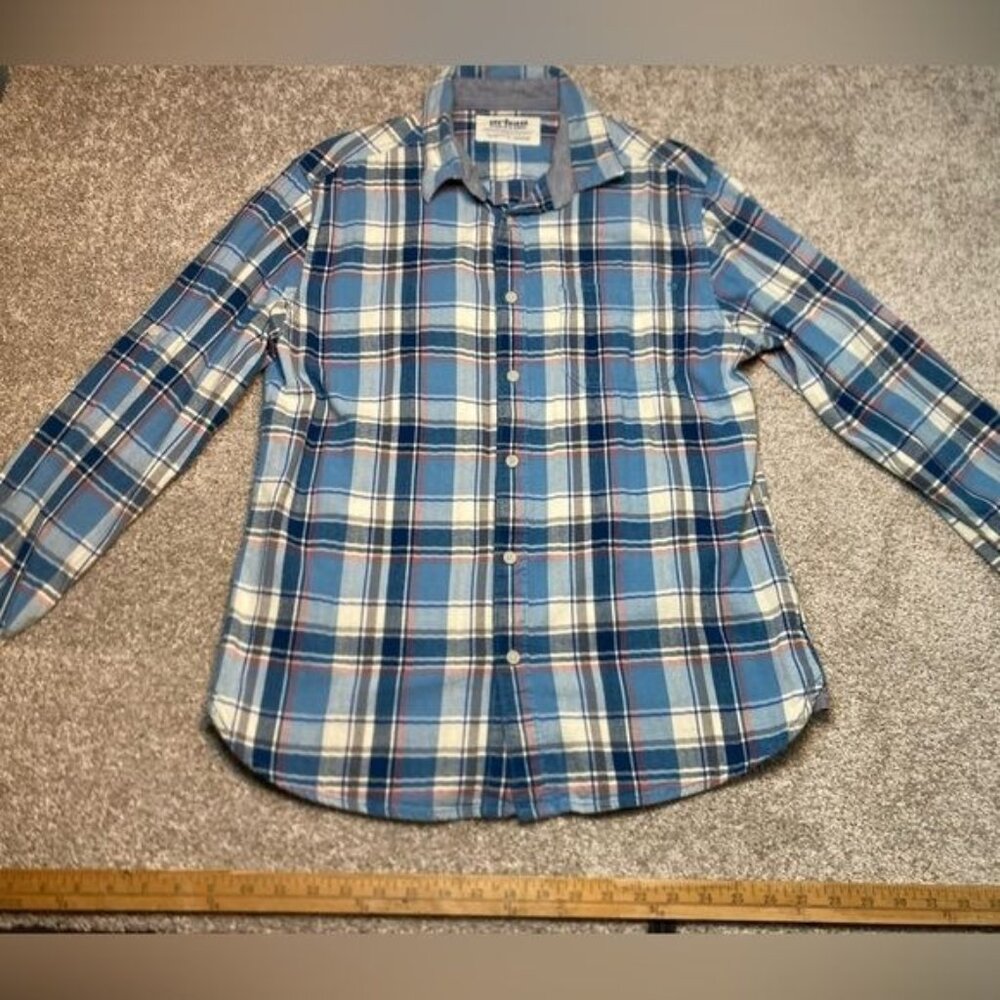 Urban Pipeline Mens Medium Blue Plaid Long Sleeve Button-Down Shirt